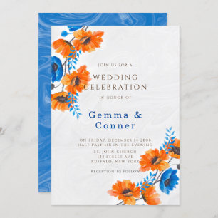 Blue and Orange Poppy Wedding  Invitation