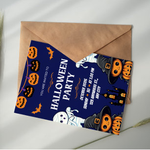 Blue and Orange Pumpkin Boo Halloween Party Invitation