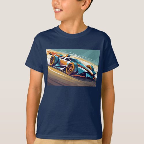 Blue and orange racing car on track T_Shirt