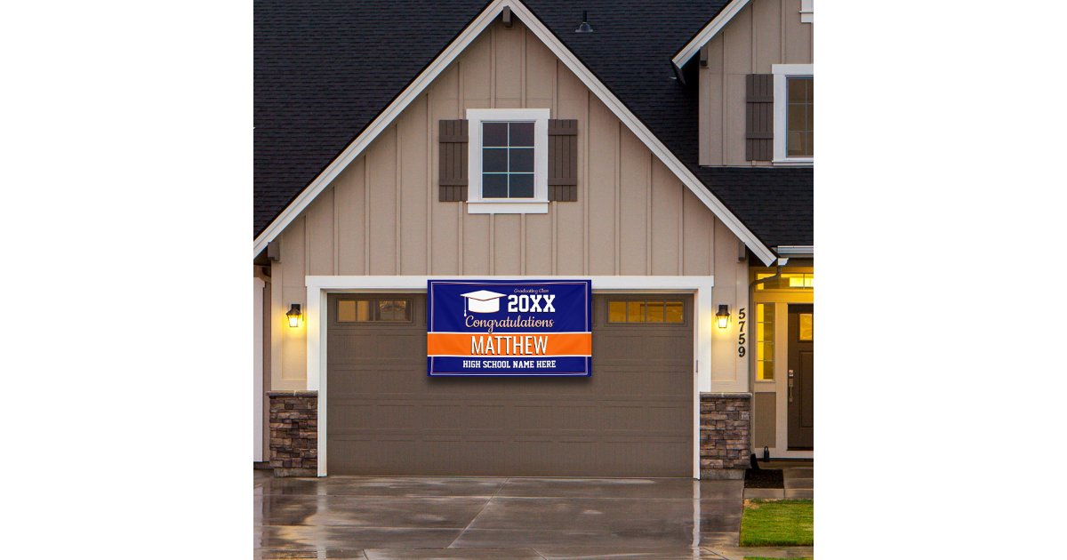 Blue and Orange School Colors Graduation Banner | Zazzle
