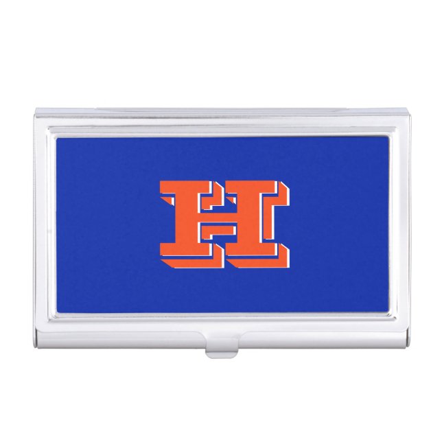 Blue and Orange School Graduate Monogram Business Card Case (Front)