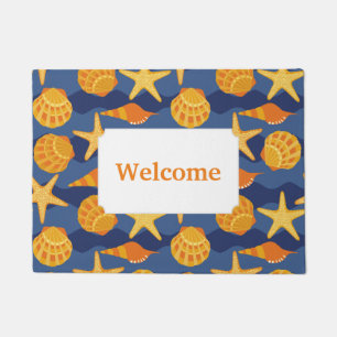 Blue And Orange Seashell Pattern Add Your Text Doormat