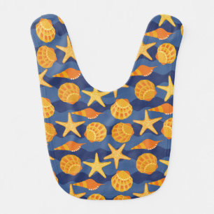 Blue And Orange Seashell Pattern Baby Bib