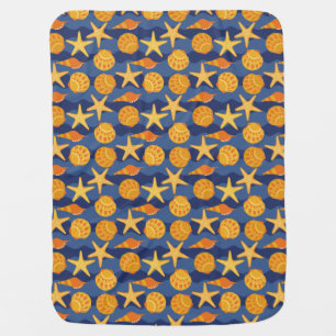 Blue And Orange Seashell Pattern Baby Blanket