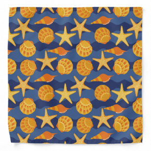 Blue And Orange Seashell Pattern Bandana
