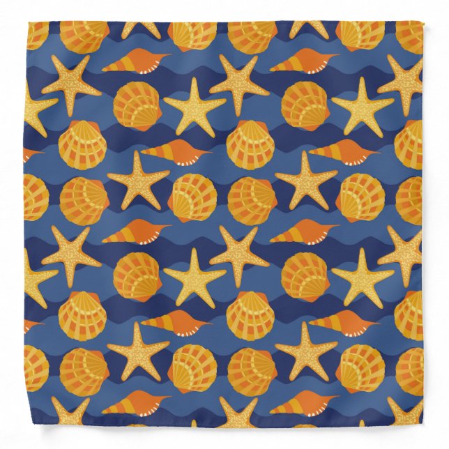 Blue And Orange Seashell Pattern Bandana (Front)