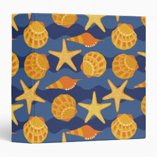 Blue And Orange Seashell Pattern Binder