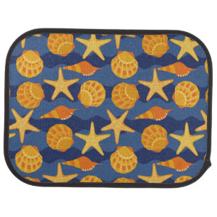 Blue And Orange Seashell Pattern Car Mat