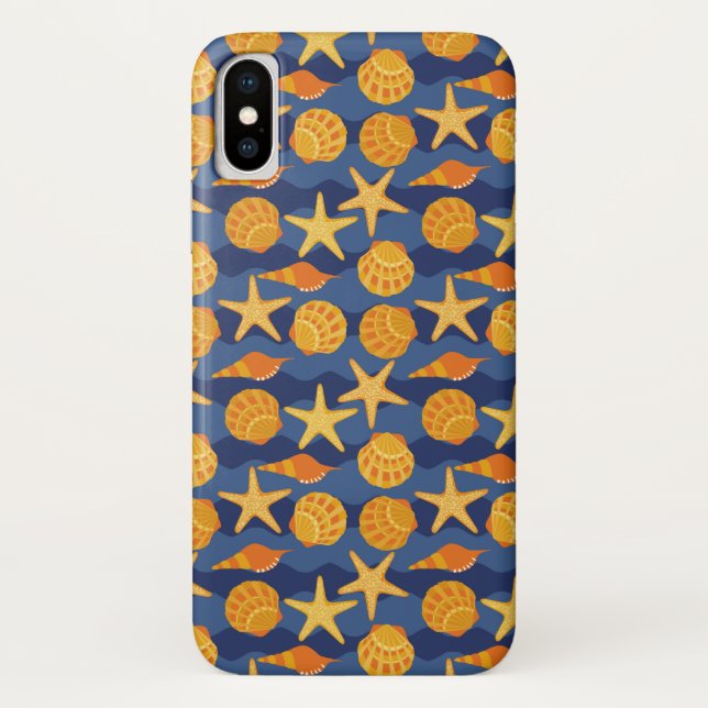 Blue And Orange Seashell Pattern Case-Mate iPhone Case (Back)