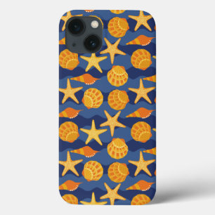 Blue And Orange Seashell Pattern iPhone 13 Case