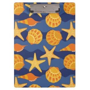 Blue And Orange Seashell Pattern Clipboard