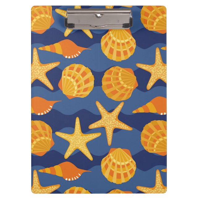Blue And Orange Seashell Pattern Clipboard (Front)