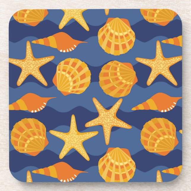 Blue And Orange Seashell Pattern Drink Coaster (Front)