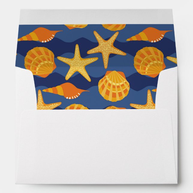 Blue And Orange Seashell Pattern Envelope (Back (Bottom))