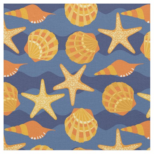 Blue And Orange Seashell Pattern Fabric