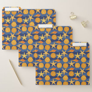 Blue And Orange Seashell Pattern File Folder