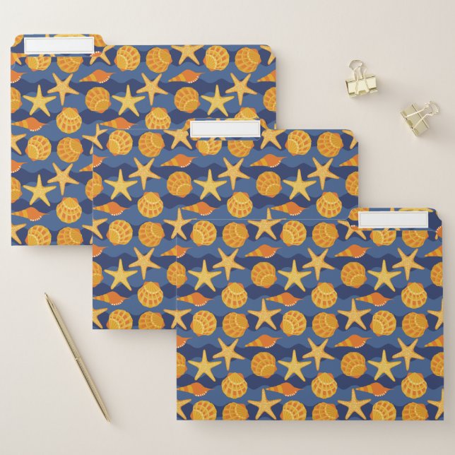 Blue And Orange Seashell Pattern File Folder (Set)