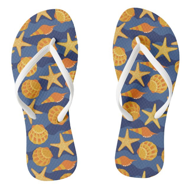 Blue And Orange Seashell Pattern Flip Flops (Footbed)