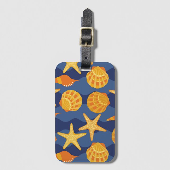 Blue And Orange Seashell Pattern Luggage Tag (Front Vertical)