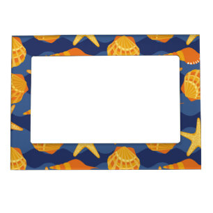 Blue And Orange Seashell Pattern Magnetic Frame