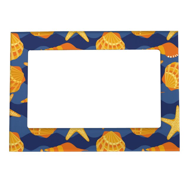 Blue And Orange Seashell Pattern Magnetic Frame (Front)