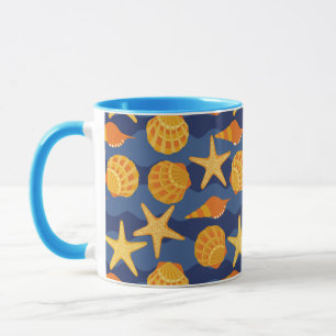 Blue And Orange Seashell Pattern Mug