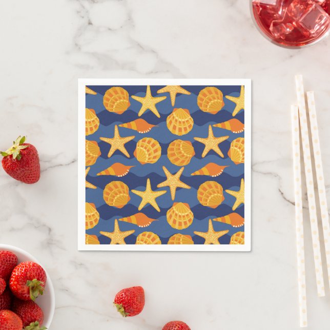 Blue And Orange Seashell Pattern Napkins (Insitu)
