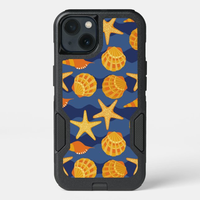 Blue And Orange Seashell Pattern Otterbox iPhone Case (Back)