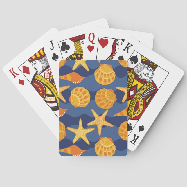 Blue And Orange Seashell Pattern Poker Cards (Back)