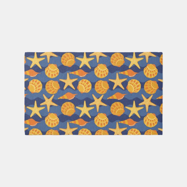 Blue And Orange Seashell Pattern Rug (Front)