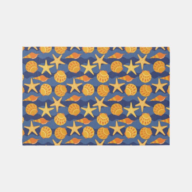 Blue And Orange Seashell Pattern Rug (Front)