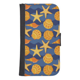 Blue And Orange Seashell Pattern Samsung S4 Wallet Case