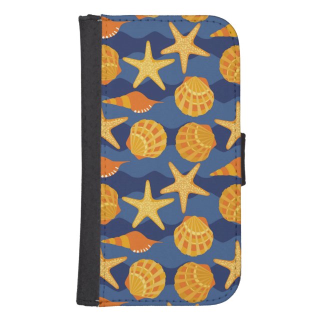 Blue And Orange Seashell Pattern Samsung Galaxy Wallet Case (Front)