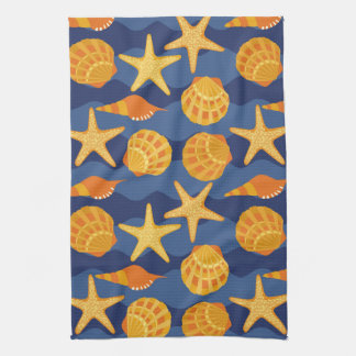 Blue And Orange Seashell Pattern Towel