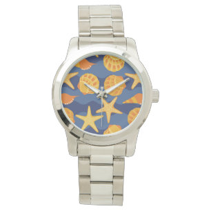 Blue And Orange Seashell Pattern Watch