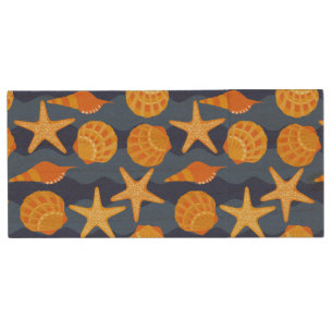 Blue And Orange Seashell Pattern Wood USB Flash Drive