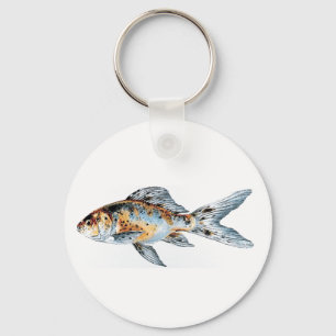 Blue and Orange Shubunkin Goldfish Fine Art Keychain