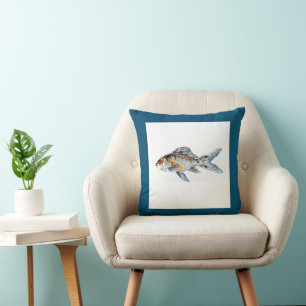 Blue and Orange Shubunkin Goldfish Fine Art Throw Pillow
