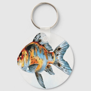 Blue and Orange Shubunkin Goldfish Keychain