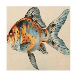 Blue and Orange Shubunkin Goldfish Wood Wall Decor
