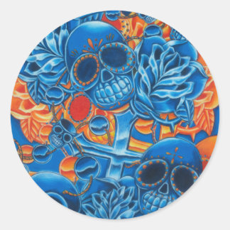 Blue and Orange Skulls Classic Round Sticker