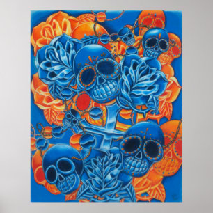 Blue and Orange Skulls Print
