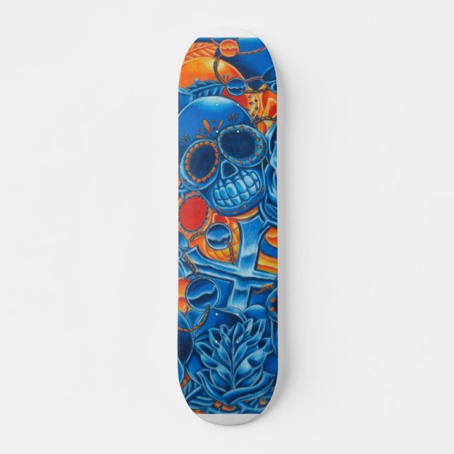 Blue and Orange Skulls Skateboard Deck (Front)