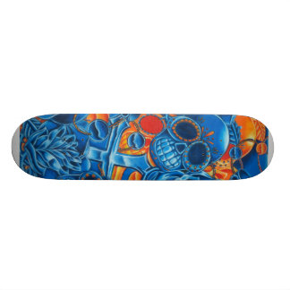 Blue and Orange Skulls Skateboard Deck