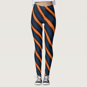 Blue and Orange Small Diagonal Stripe Leggings