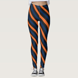 Blue and Orange Small Diagonal Stripe Leggings