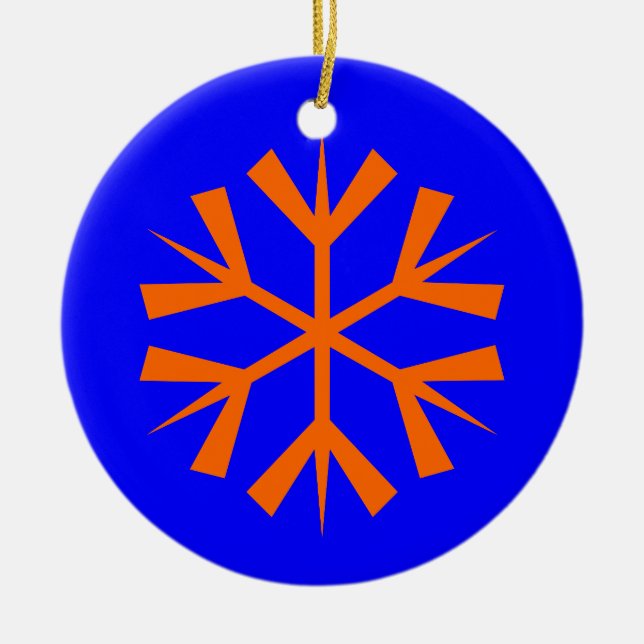 Blue and Orange Snowflake Ceramic Ornament (Front)
