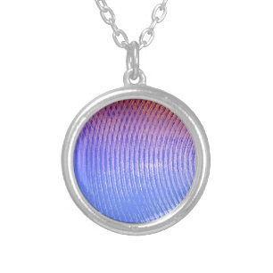 Blue and orange sound waves pattern silver plated necklace