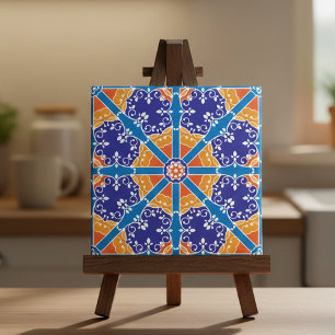 Blue and Orange Spanish Mediterranean Azulejo Ceramic Tile