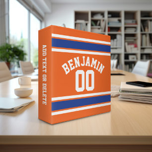 Blue and Orange Sports Jersey Custom Name Number Binder